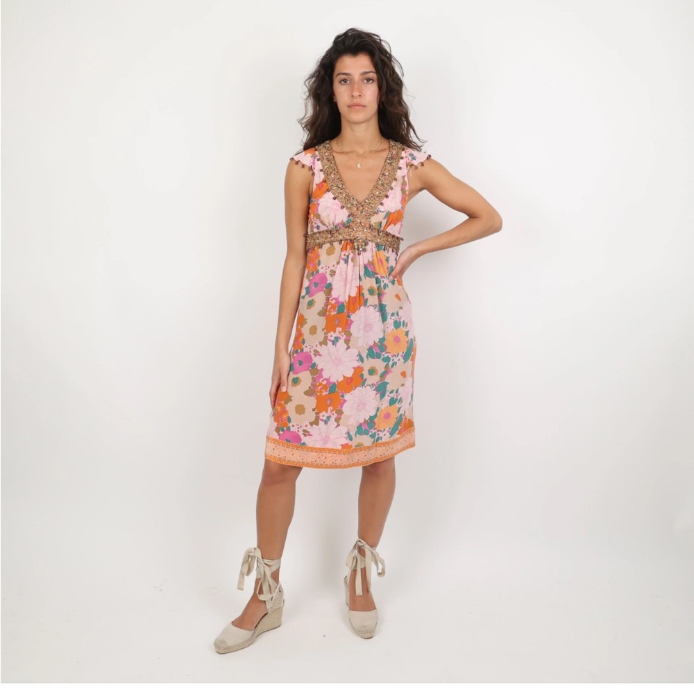 Plenty by Tracy Reese 100% Silk Beaded Floral Print Cocktail Dress size 2